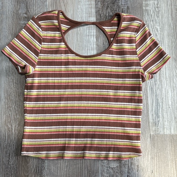 Target Tops - SO JUNIORS L CUT OUT TEE BROWN STRIPE